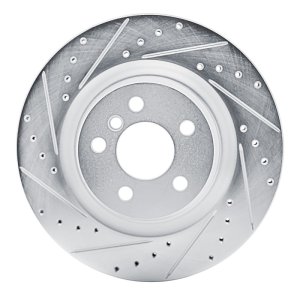 BMW M235I xDrive Gran Coupe Brake Rotor (1) - Rear Left - R1 Concepts - Drilled & Slotted - Silver - `19-`24 BMW M235I xDrive Gran Coupe Brake Rotor (1) - Rear Left - R1 Concepts - Drilled & Slotted - Silver - `19-`24